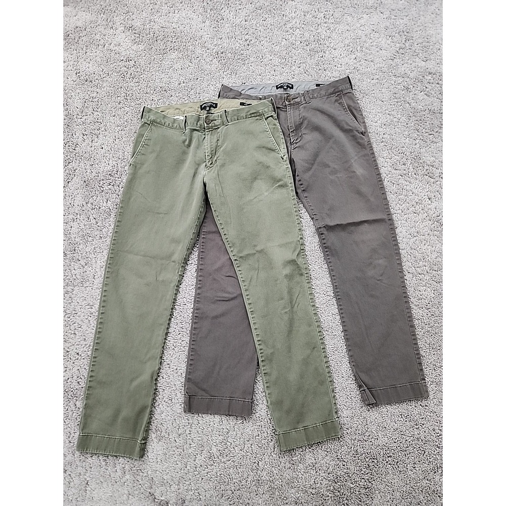 Lot of 2 J Crew Mercantile Chino Pants 31 Green Brown Flex Slim Preppy Casual